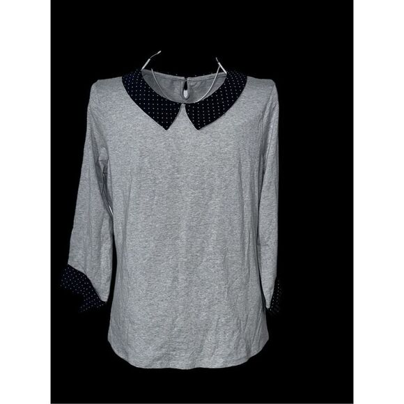 Beautiful Garnet Hill Knit Top Gray Polka Dot Collar 3/4 Long Sleeve SIZE medium - Picture 1 of 9